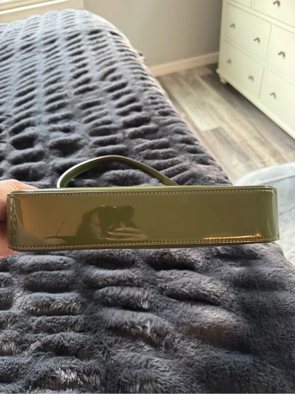 kate spade Olive Green Patent Shoulder Bag with Gold Plaque
